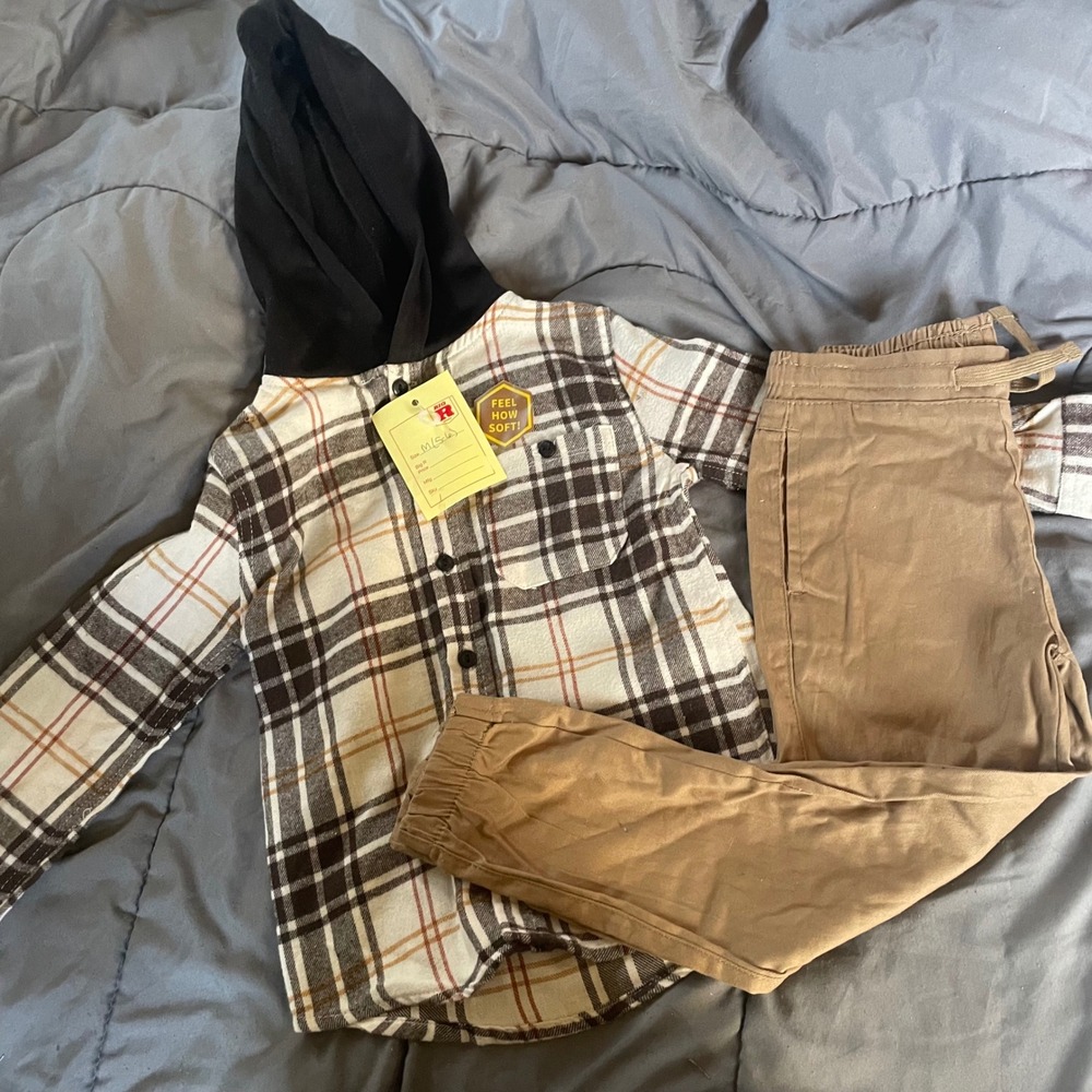 NWTS Tony Hawk Kids Plaid Flannel Hoodie Shirt & Joggers Set Size‎ M 5 6